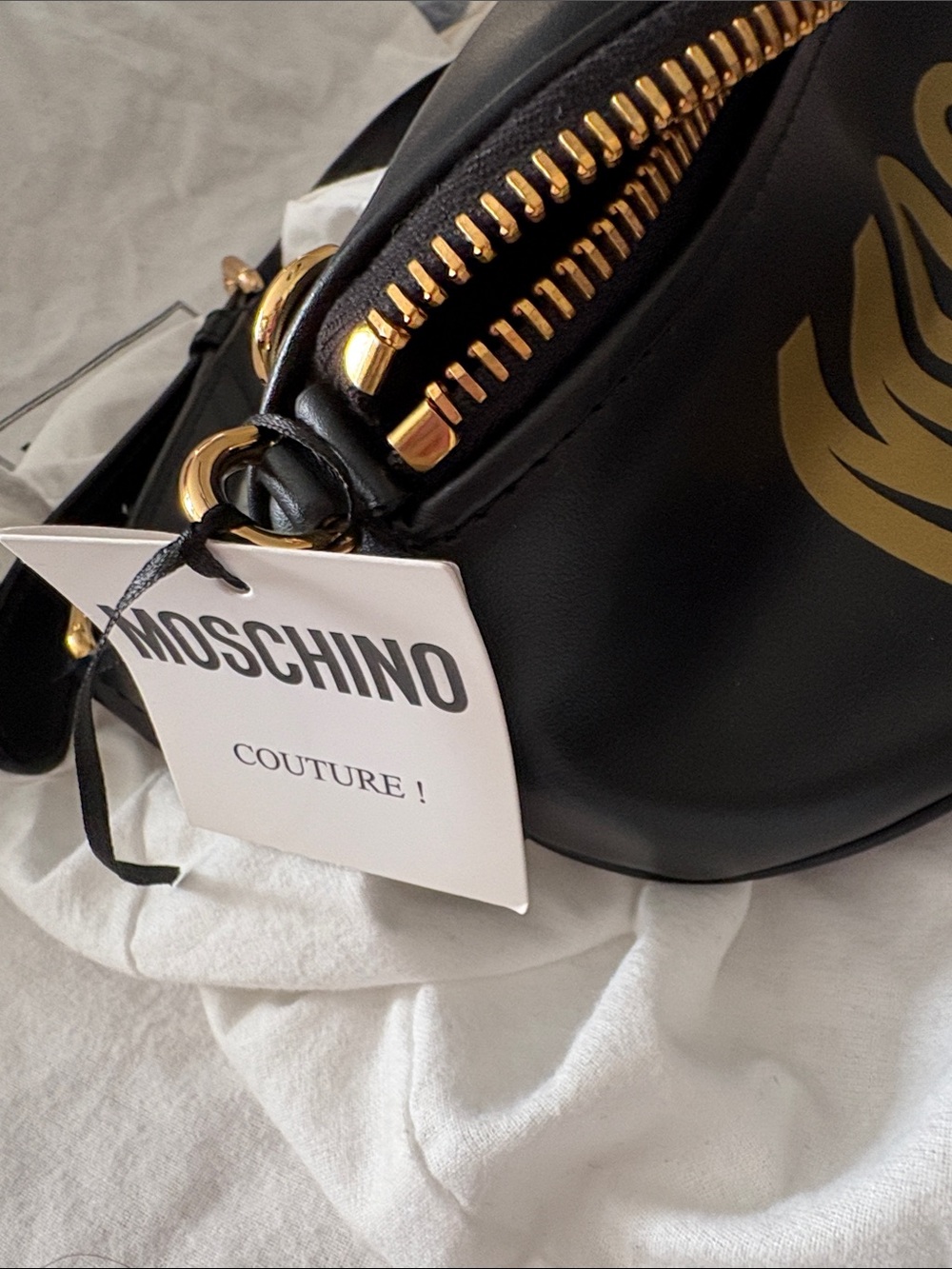 Moschino Black and Gold Logo Crossbody Belt Bag - Picture 7 of 9